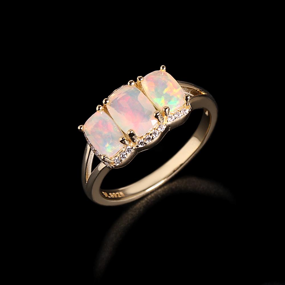 

Natural cushion Opal women s ring Colorful October Birthstones 925 sterling silver fine jewelry for proposal engagement wear US RING SIZE:6#