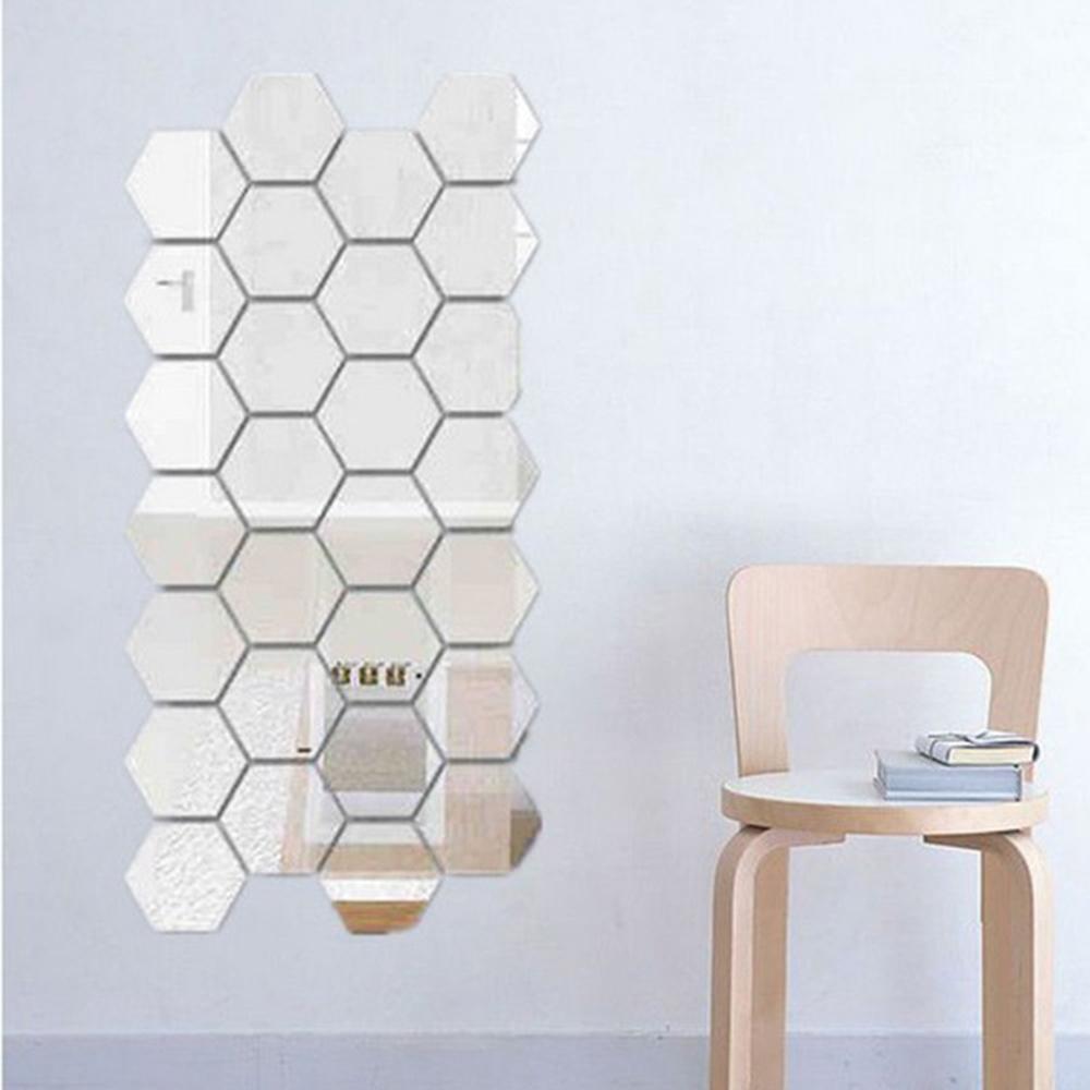 24 bucăți autocolante de perete cu oglindă 3D hexagonale detașabile decoruri murale DIY