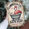 Vintage Flamingo Bathroom Wall Decor 8x12 Metal Sign Rustic Iron Art
