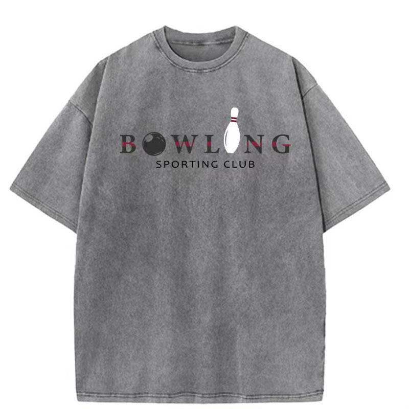 Unisexs  Summer Washed Vintage Short Sleeve g  Pure Cotton LooseFitting Bowling Pattern TShirt
