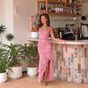 European and American Women's Clothing Square Neck Suspender Dress Fashion Printing Irregular Ruffle Edge High Side Split Harpoon Tail Dress Skirt