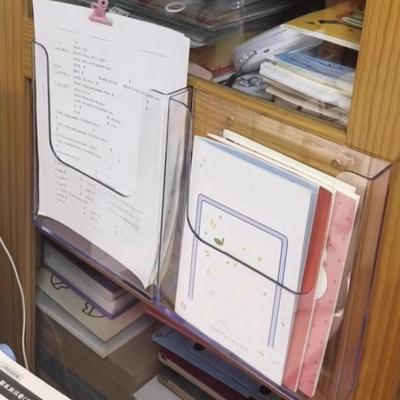A4/A5 Wall-Mounted File Organizer Transparent Plastic Shelf File Rack Single Layer Document Folder Holder Acrylic Storage Rack