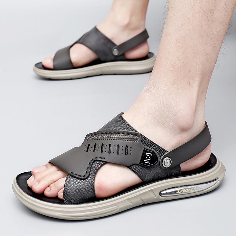 Модные летние новые мужские классические кожаные коричневые сандалии мужские натуральная — фото 4