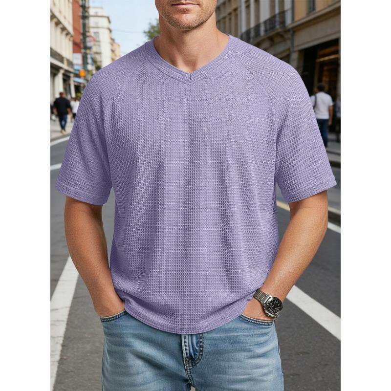 

Men s Breathable Solid Color Waffle T-Shirt for Spring and Summer S