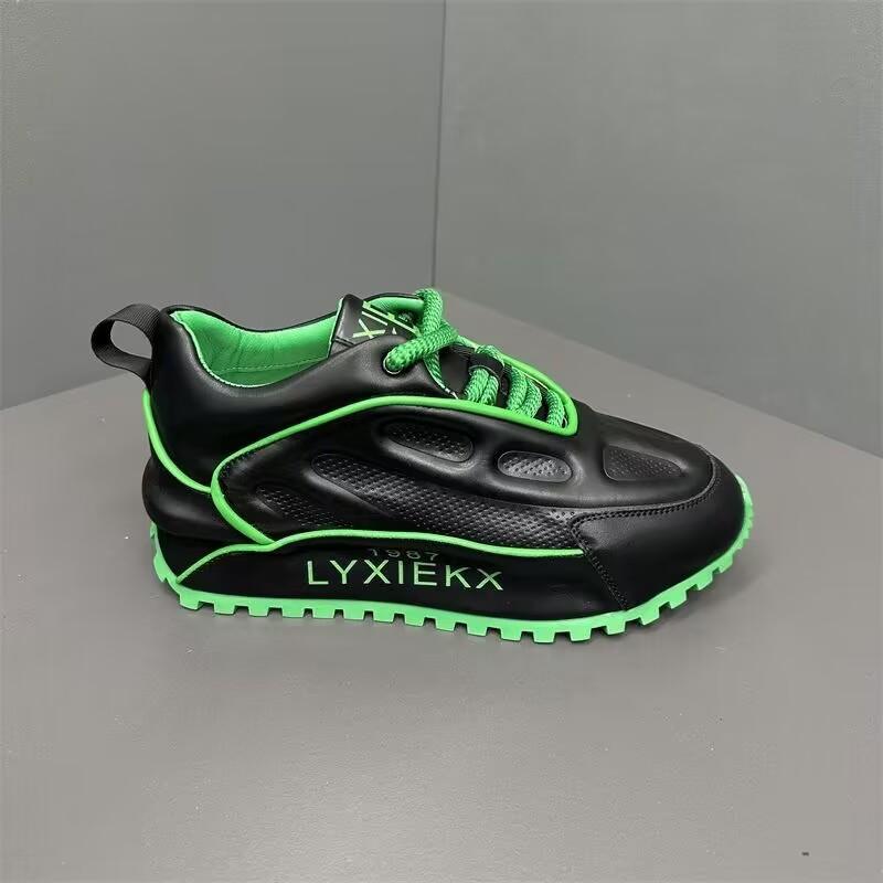 Luxury Chunky Sneakers Men Cover Bottom Air Cushion Board Shoes Fashion Casual Genuine Leather Increased Internal Platform Shoes