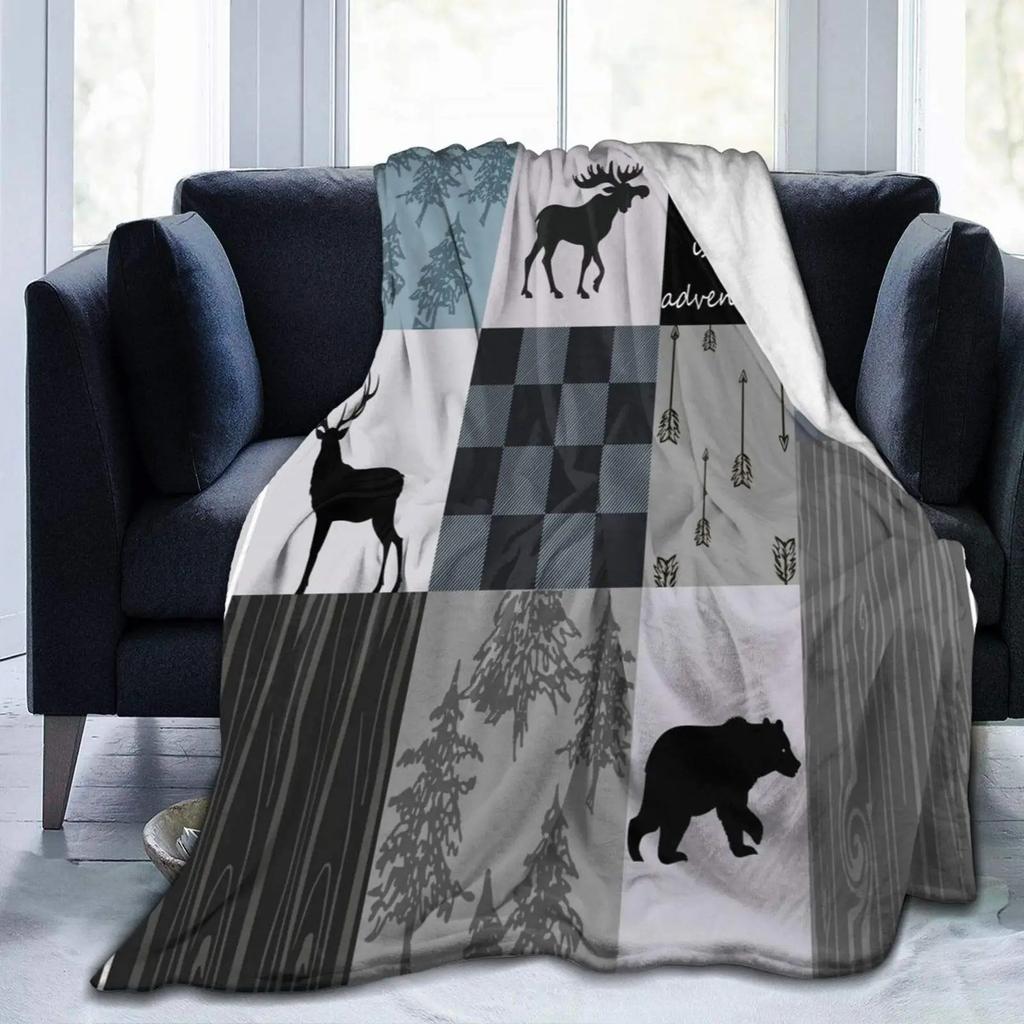 Country cottage bear moose blanket sofa decoration blanket travel warm blanket boys and girls holiday gift