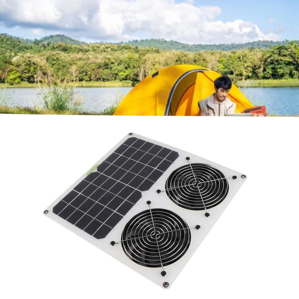 Solar drive ventilation fan, 100 W 12 inch double fan design, waterproof coating, two metal protective net, indoor and outdoor   circulation for