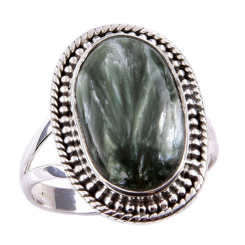 Natural Seraphinite Gemstone 925 Solid Sterling Silver Jewelry Ring Size 9 Z0G37