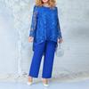 Women's Fashion Casual Lace Split Long Sleeve Pants Solid Color Leggings Set