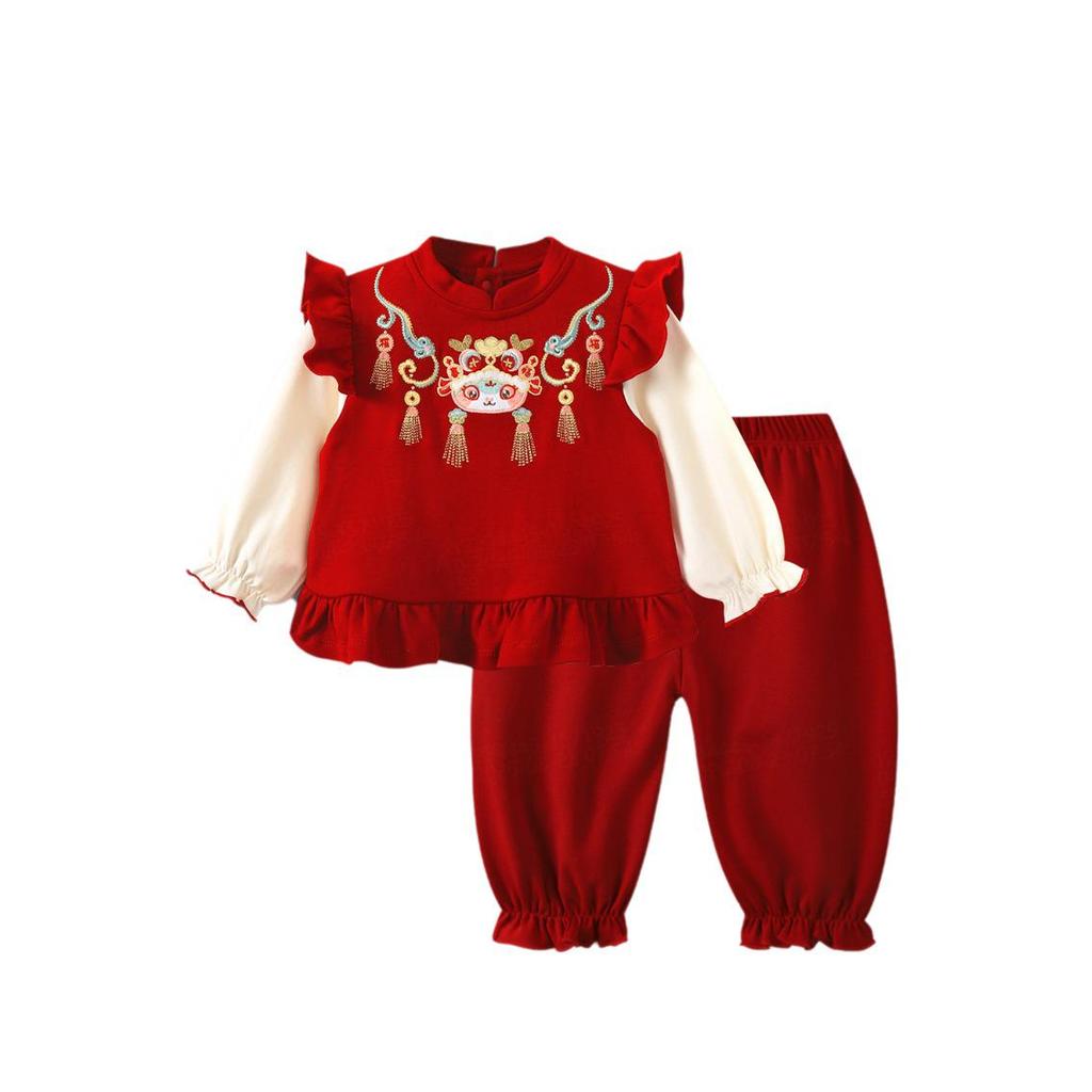 Youqi Spring Autumn Girls' Baby Clothes: 1st Birthday Formal Dress & Two-Piece Set