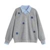 Chuyu Damen Faux Zweiteiliges Denim Blumen Sweatshirt