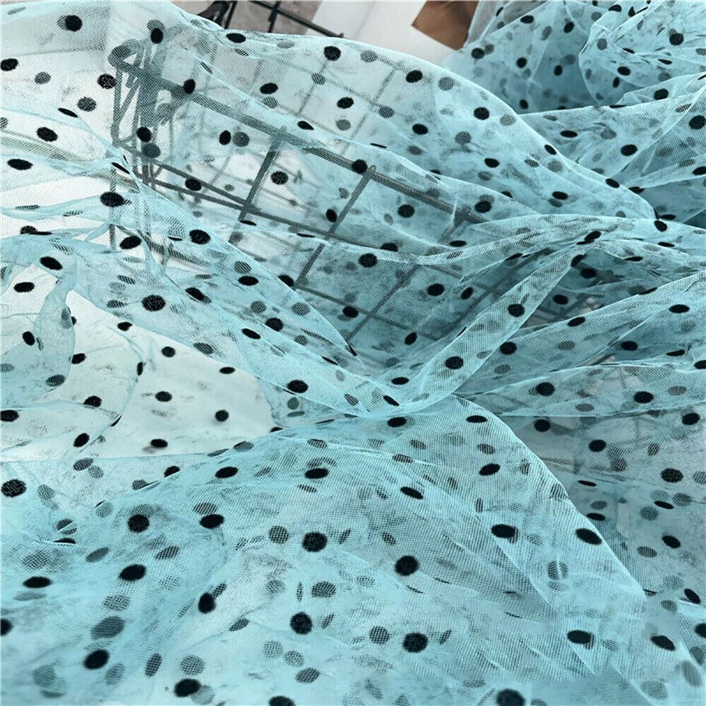 Lace Fabric Soft Velvet Flocking Mesh Voile Tulle Net Mini Black Polka Dot for DIY Sewing Dress Garment Wedding Decor Material