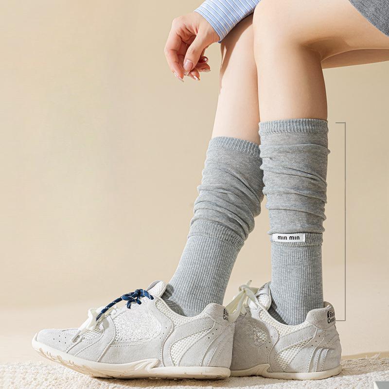 Ballet-style Fabric Label Socks for Women In Autumn, Solid Color, Versatile, Pile Socks