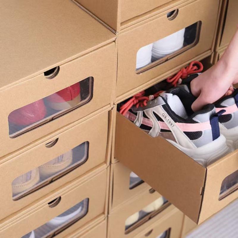 Popular Thickened Kraft Paper Shoe Box: Transparent, Drawer-Type Shoe Cabinet for Home & Dorm Protection.
