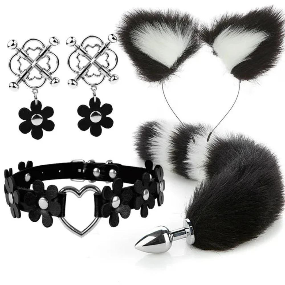 Cute Fox Tail Anal Plug Cat Ears Headbands Set Adult Toys For Women Butt Plug Tails
