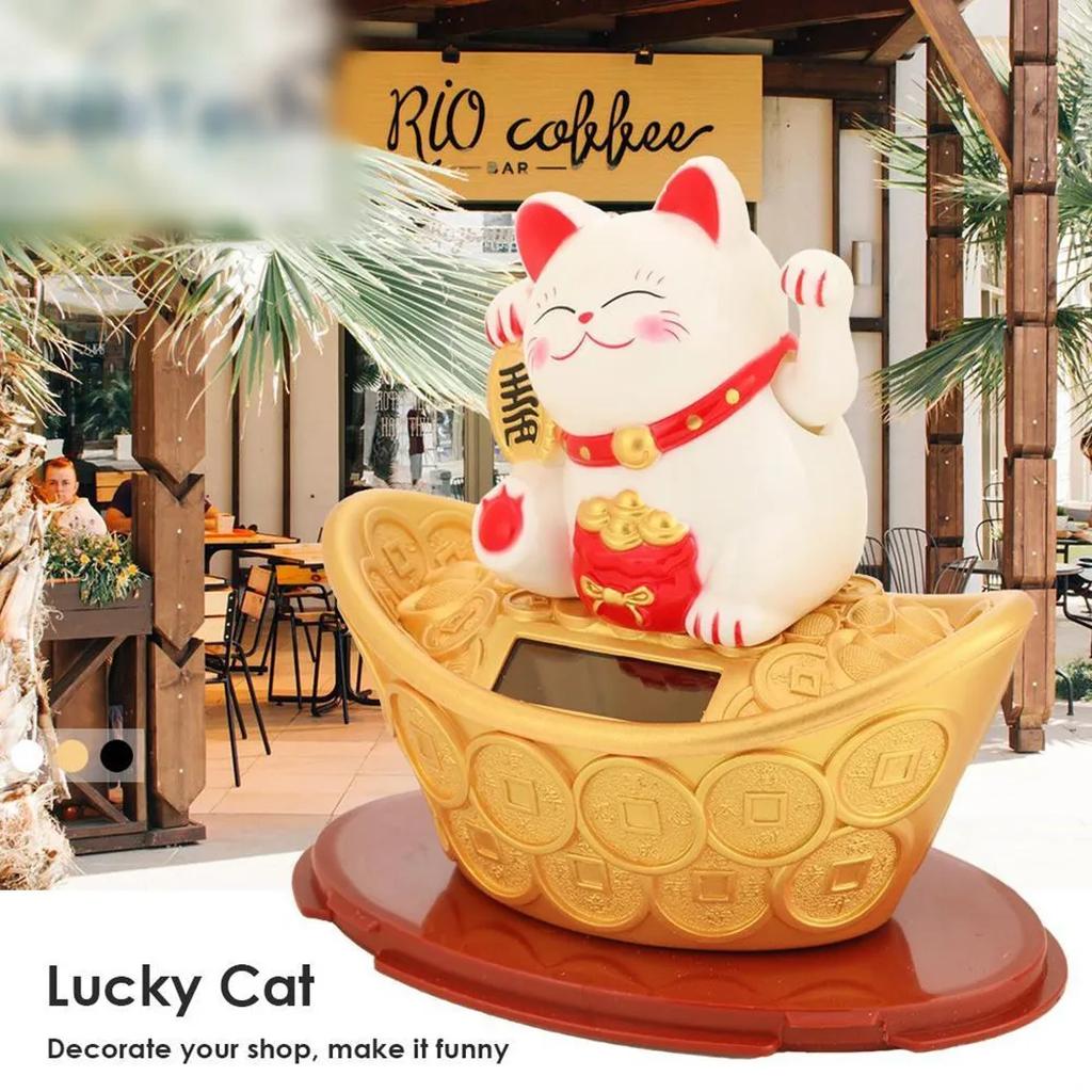 Brand New Duable.particular High Quality Lucky Cat Gold Ingot Hand Ornament Solar Waving Welcome 11.5x7.5x12cm