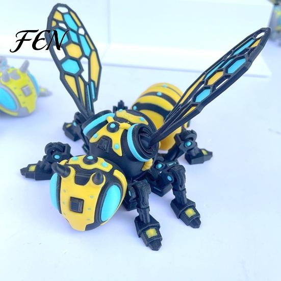 Collectible Bee Toy 3D Printed Mechanical Figurine, Cyberpunk Hornet Ornament with Desktop Movable Joints, Stress Relief Articulated Insect