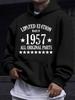 American/European Style Unisex Autumn/Winter Printed Hoodie Long-Sleeve Sweatshirt, 1957 Limited Anniversary Printed Hoodie Sweatshirt, Vintage Commem