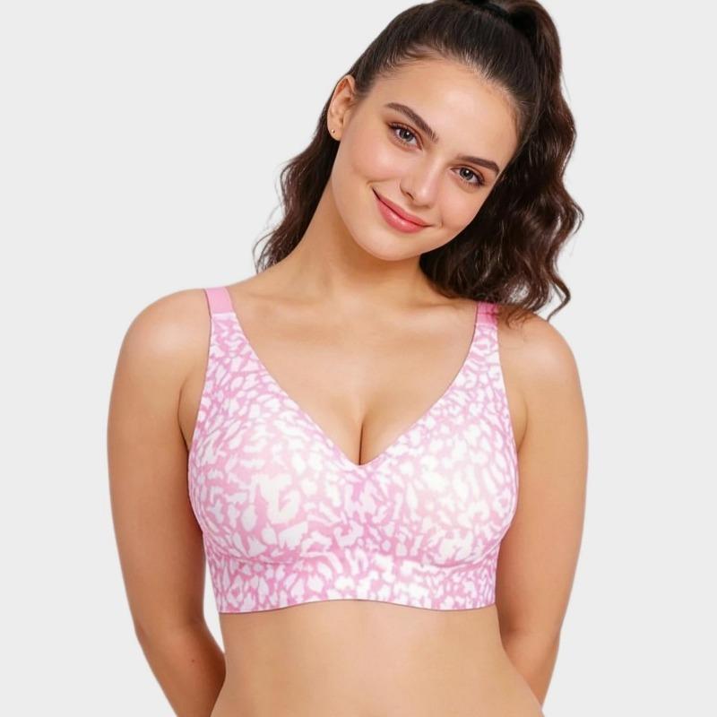 Coppa Gelatina Stampa Leopardo Scollatura a V Profonda Senza Cuciture Senza Ferretto Taglie Forti Comfort Intimo per Donne Uso Quotidiano