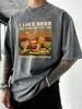 I Like Beer And My Cat Print Washed Tee Shirt Mens Trendy Cotton Sportswear Crewneck Casual T Shirts Loose Breathable Clothing