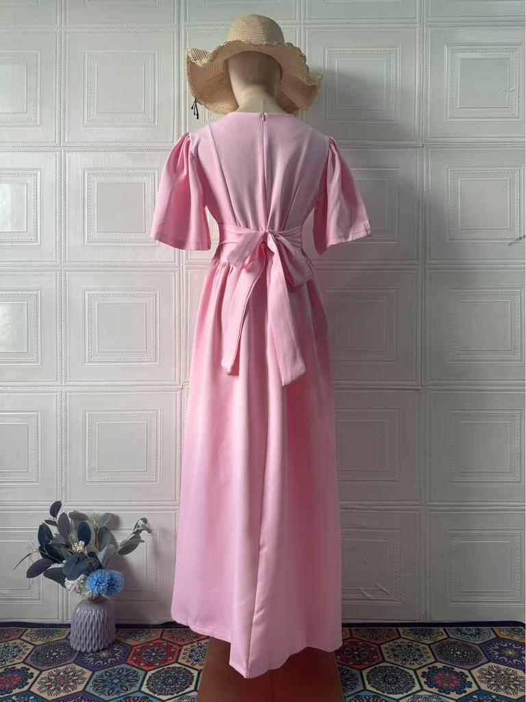 2025 Summer Elegant Sweet Temperament Short Sleeve Long Dress for Women