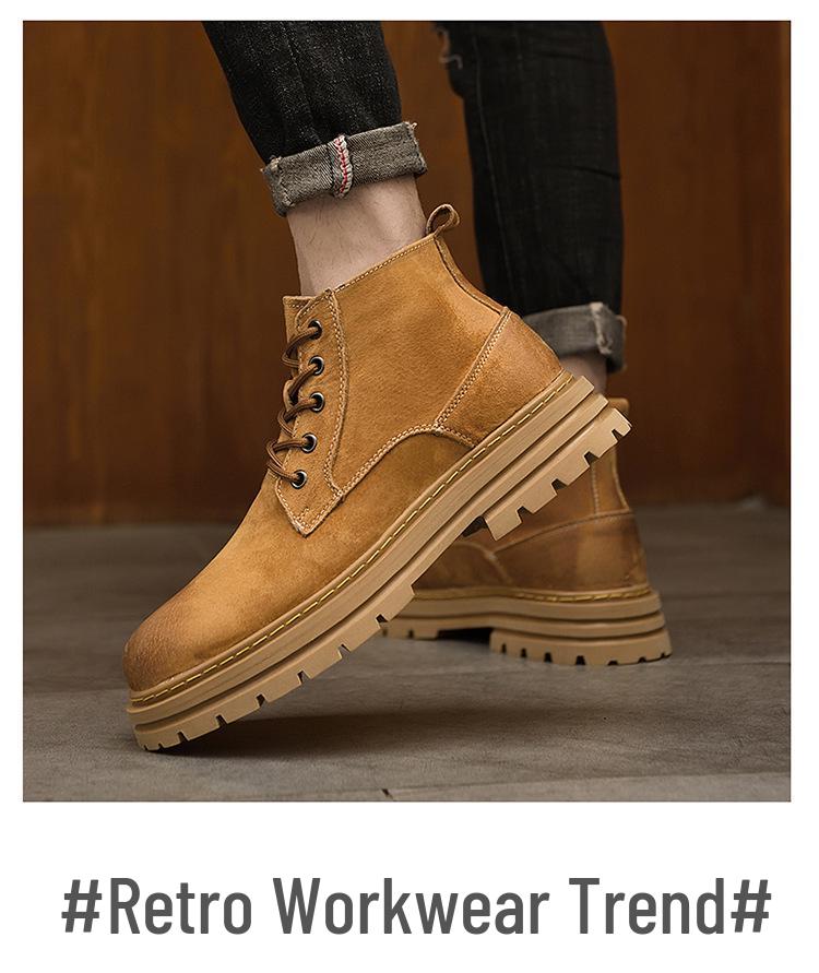 Men's High Top Matte Leather Martin Boots - Outdoor Work & Hiking Casual Boots for Autumn & Winter.