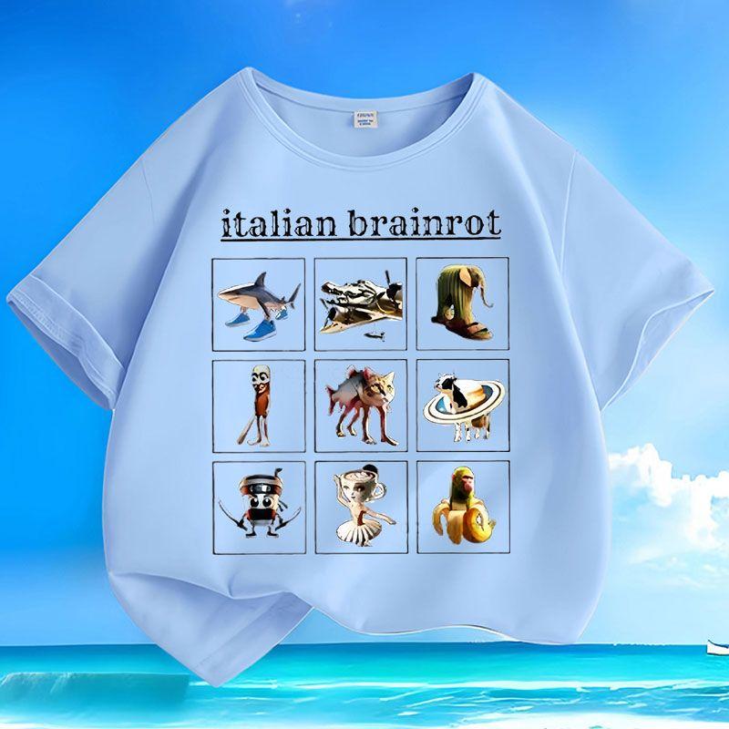 Kinder Freizeit Tungtungtungsahur Holzstabfigur Shan Hai Jing Spitze, Sommer Locker Oberteil für Jungen und Mädchen