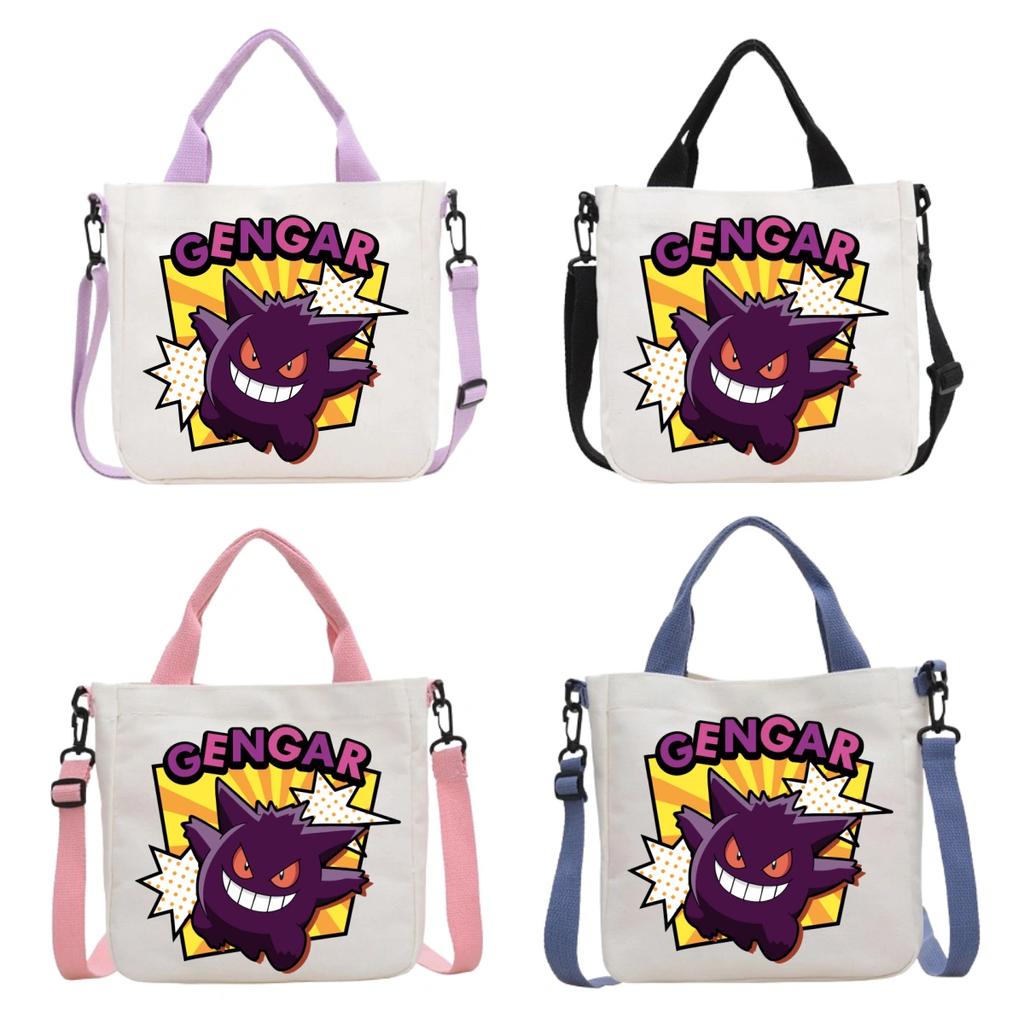 Pokemon Canvas Crossbody Bag Pikachu Cartoon Pattern Print Handbag Fashion Portable Large Capacity Travel Shopping Storage Kid Friendly Entertaining
