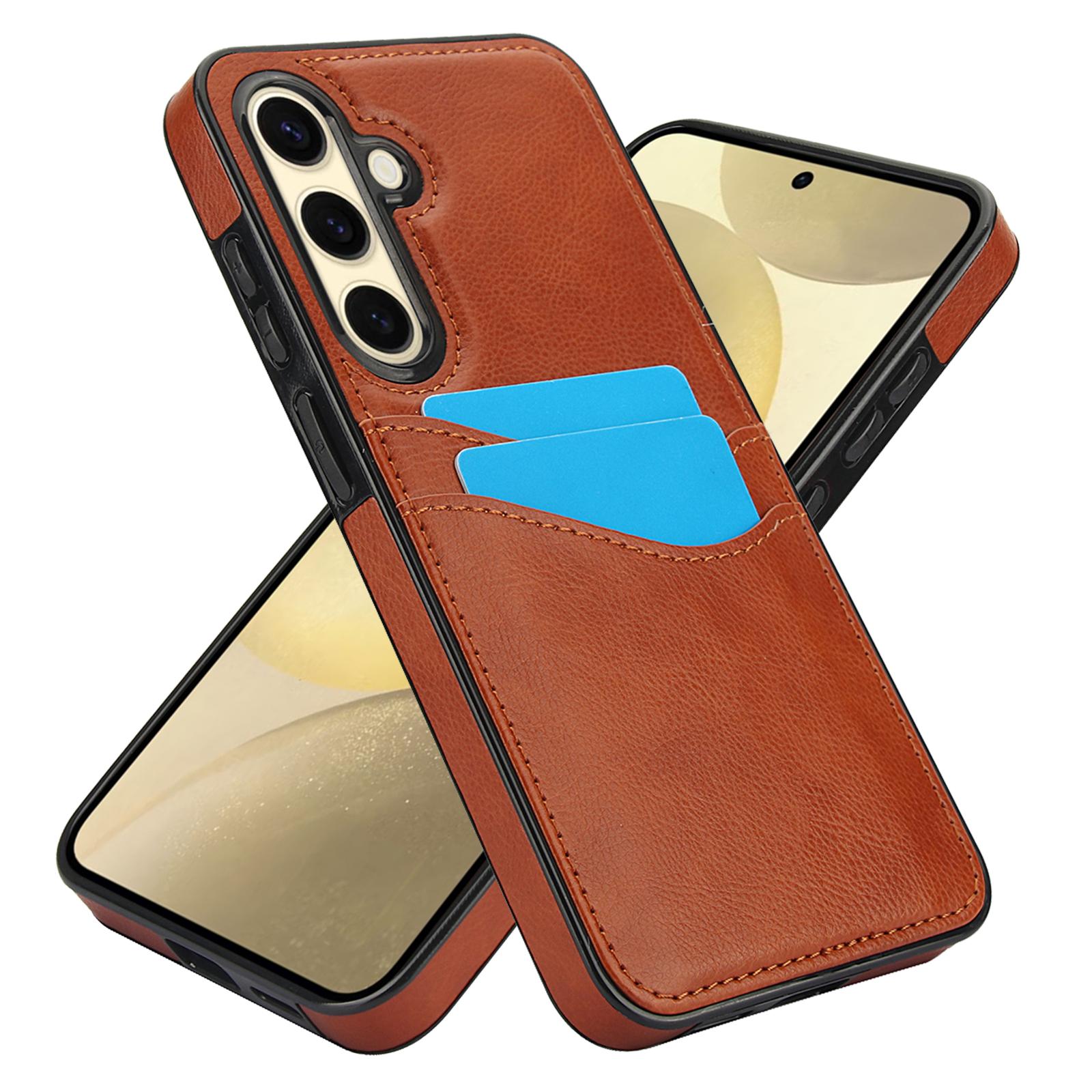 

Чохол для Samsung Galaxy S24 FE з відділенням для карт, тонкий, з ПУ+ТПУ, мобільний чохол Brown