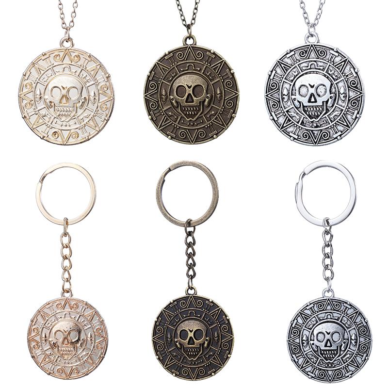 Pirates Of The Caribbean Necklace Jack Sparrow Aztec Coin Medallion Pendant Johnny Depp Movie Jewelry Men Women Gifts