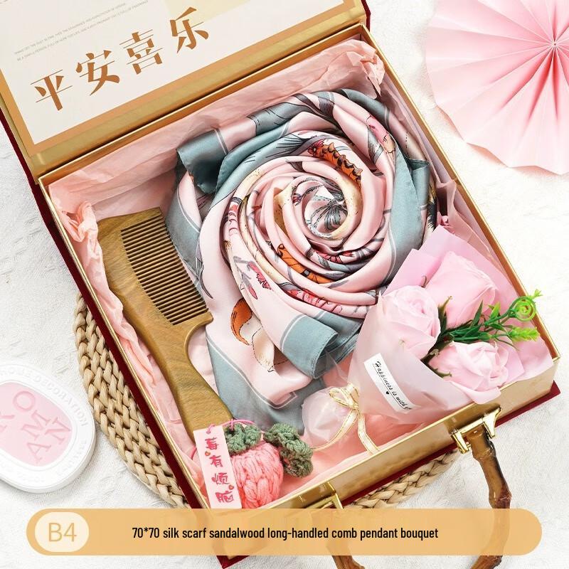 Elegant Scarf & Sandalwood Comb Gift Set with Bouquet
