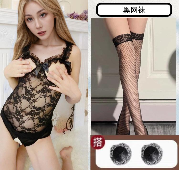Fun underwear Fun sexy suspender lace gather perspective temptation mesh nightdress Open file free pajamas women's models