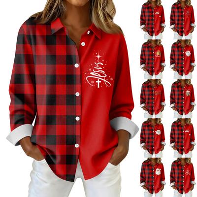 Women's Shirt Blouse Christmas Print Button Long Sleeve Casual Basic Shirt Collar Regular Top
