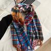 Winter New Mohair Striped Women Scarf Girls Female Warm Thickened Long Scarves Soft Coarse Braid Tassel Shawl Retro Wrap Shawls