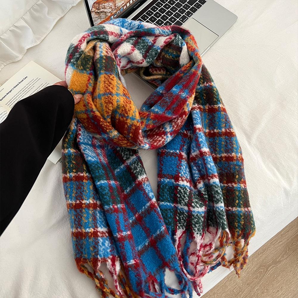 Winter New Mohair Striped Women Scarf Girls Female Warm Thickened Long Scarves Soft Coarse Braid Tassel Shawl Retro Wrap Shawls