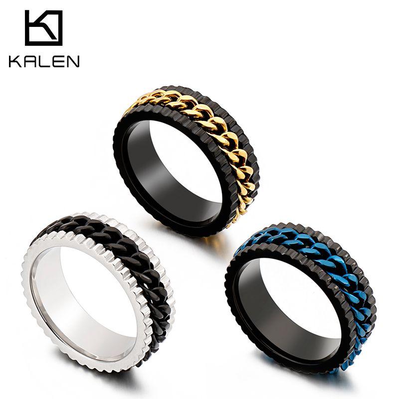 Punk Cuban Chain Rings for Men Stainless Steel Biker Finger Ring Hip Hop Jewelry Male Charms Gift Turnable Anillos