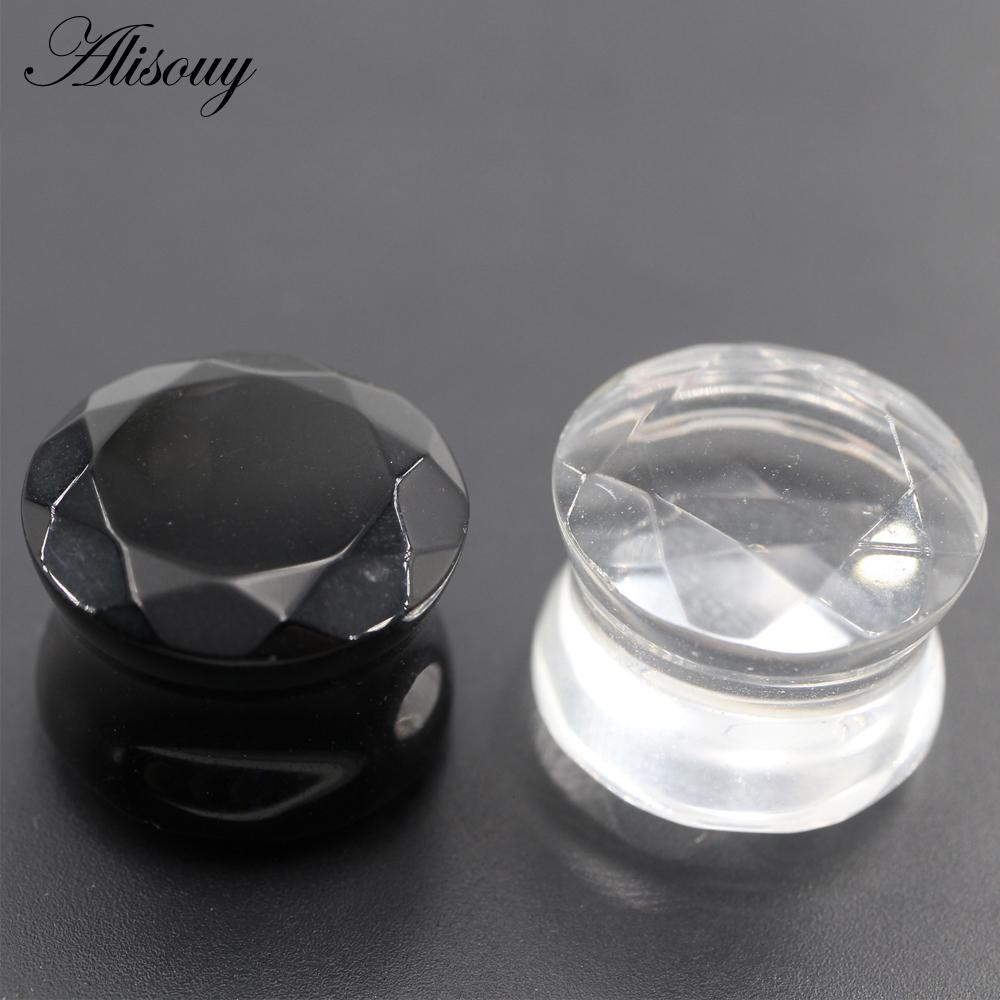Alisouy 2PCS 6-19mm Schwarz Glas Rhombus Abschnitt Runde Ohr Tunnel Plugs Expander Keil Messgeräte Ohrring piercing Körper Schmuck