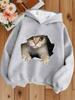 3D Torn Paper Cat Print Kids Hoodie Boys Girls Long Sleeve Pullover Cute Animal Casual Sweatshirt