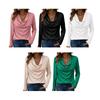 Top da Donna Vestibilità Larga Scollo a V Manica Lunga Camicia Colore Puro Primavera Autunno Blusa Casual Versatile per l'Uso Quotidiano