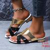 Plus Size Low Heel Slippers Summer New Round Toe Open Toe Cutout Color Block Non-slip Wear-resistant Flip Flops
