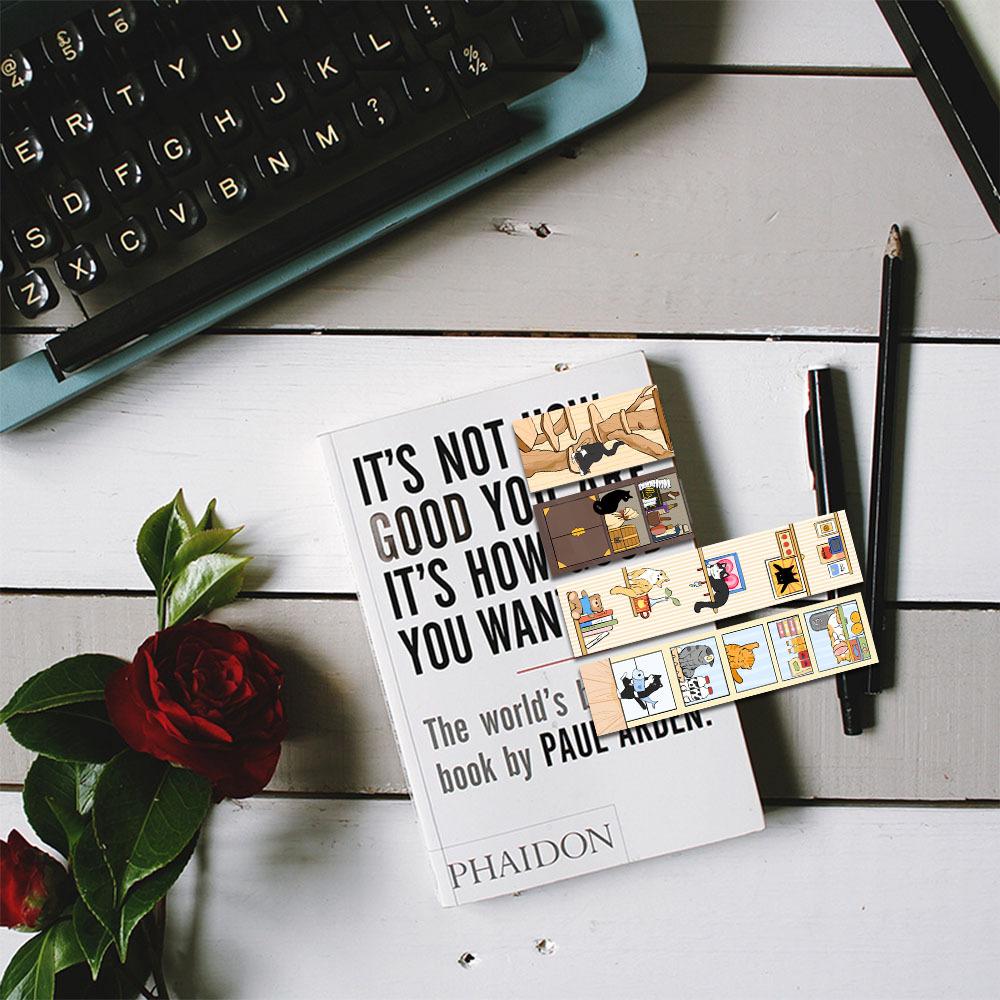 4pcs Cat World Magnetic Bookmarks Set, Cute Cat Cartoon Design Page Clips Book Marker, Unique Reading Gift Stationery