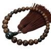 Men's Buddhist Prayer Beads, Kyoto Style, Matte Sandalwood, 28 Beads, Blue Tiger's Eye Stone, Silk Tassel, Suitable for All Sects, Informal Funerals,