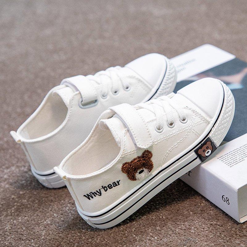 Children's Canvas Shoes New Spring and Autumn Boys' Soft Sole Sports Shoes Girls' Fashionable Big Kids' Velcro Sneakers