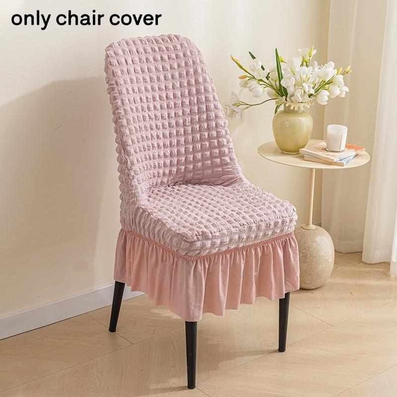

1PC Seersucker Stretch Puff Chair Cover Elasticity Universal Chair Slipcover Removable Long Skirt Backrest Chair Case Party Banq 1PC рожевий