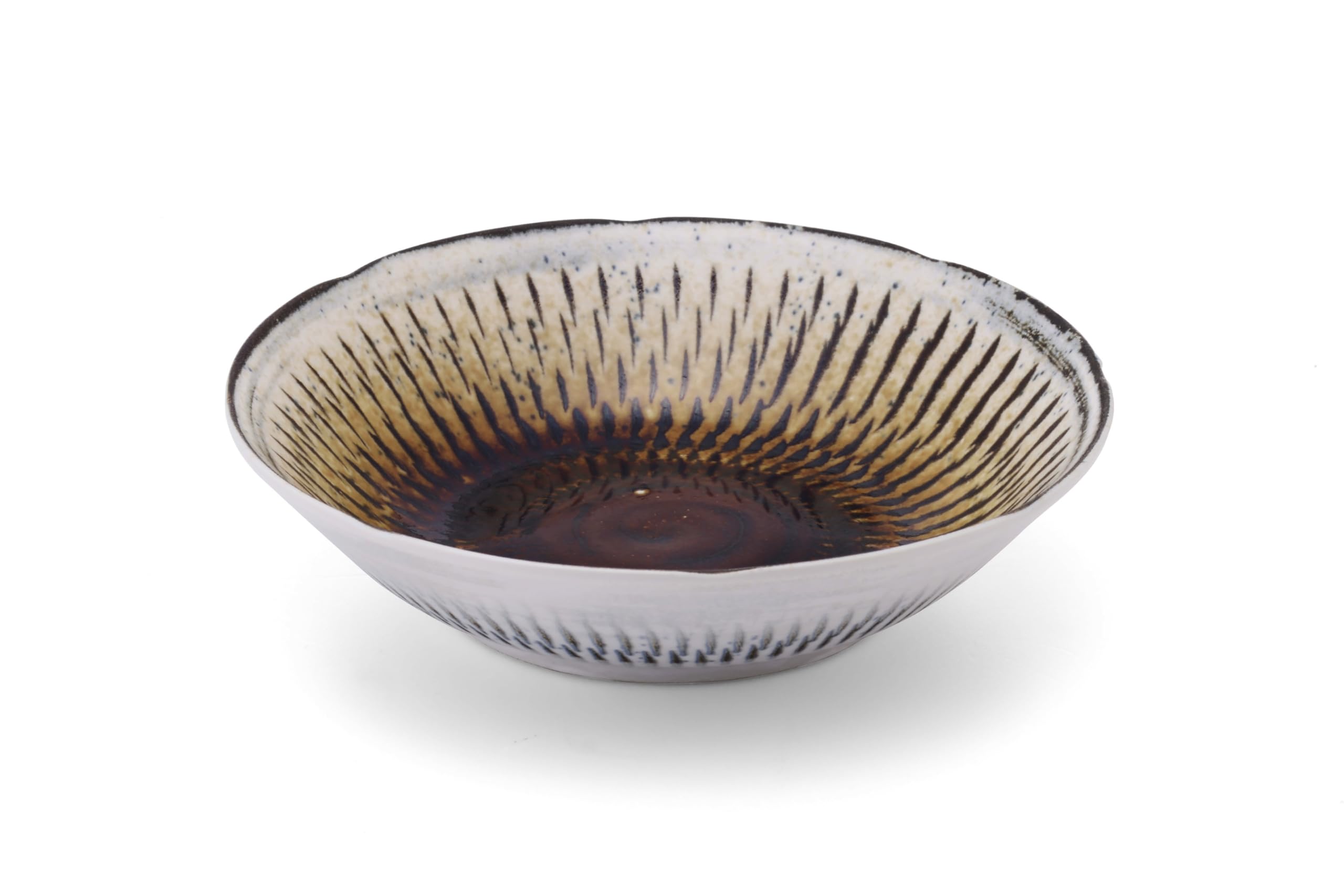 

Yamago Pottery Dinnerware Set: Unique and Stylish Mino Ware Shallow Bowls with Plane Carving Design (Set of 2)