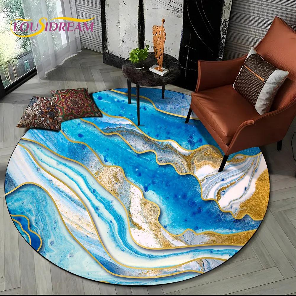 HD Colour Gold Nordic Marble Splendid Round Area Rug,Carpet for Living Room Bedroom Sofa Playroom Decor,kids Non Slip Floor Mat