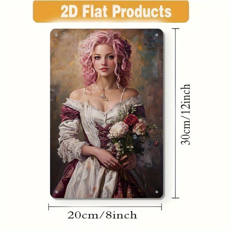

Vintage Metal Tin Sign with Elegant Woman Flower Bouquet Wall Art Decor for Home Shop 787x1181 Inch Retro Plaque with P 20x30cm