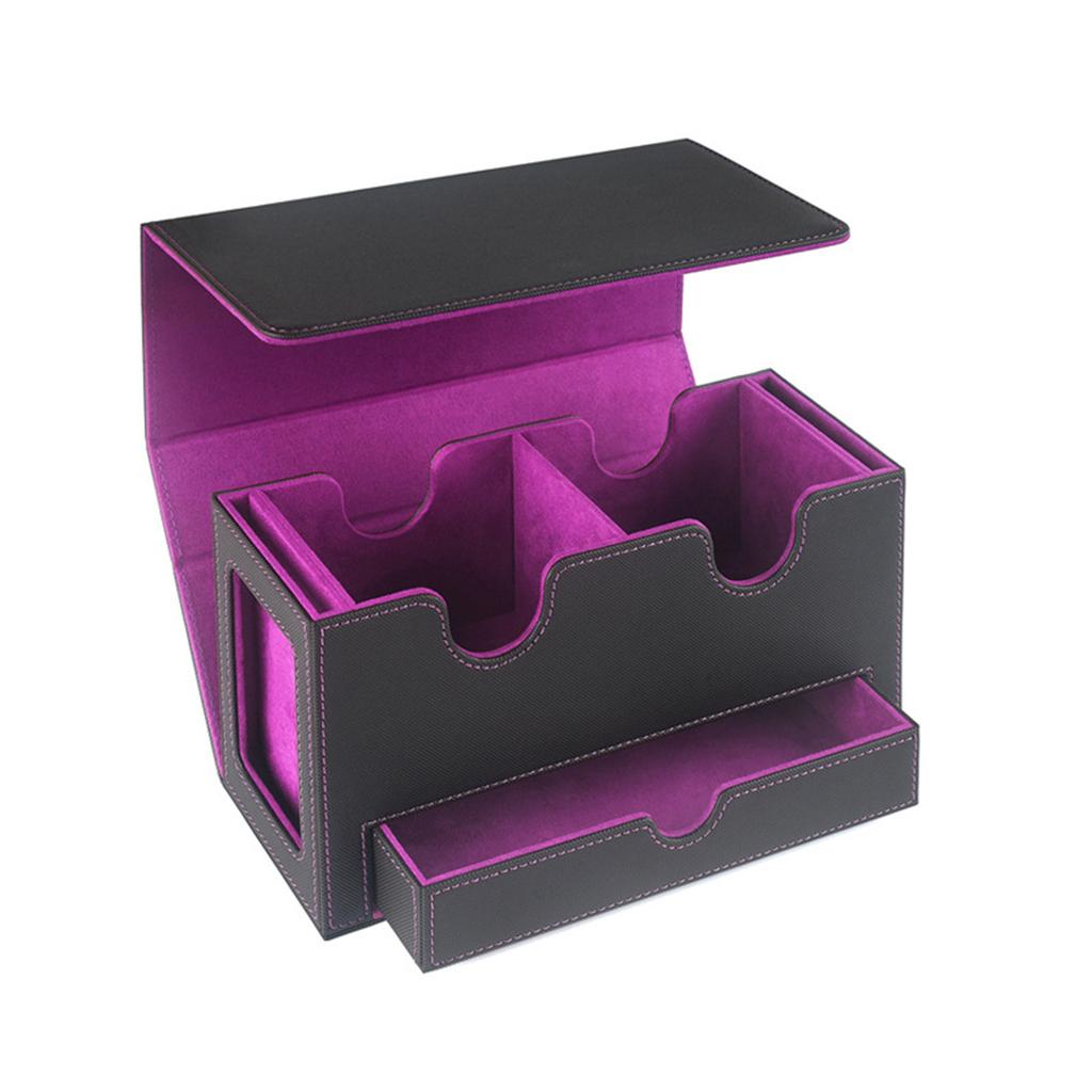 PU Leather Trading Card Deck Box Board Game Card Carrying Organizers Scratch Resistant Card Storage Case with Drawer