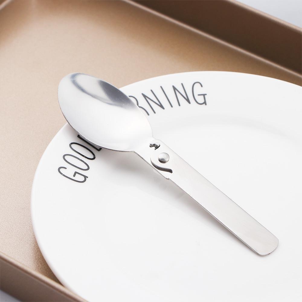 

Silver Folding Spoon 304 Stainless Steel Coffee Spoon Portable Soup Spoon