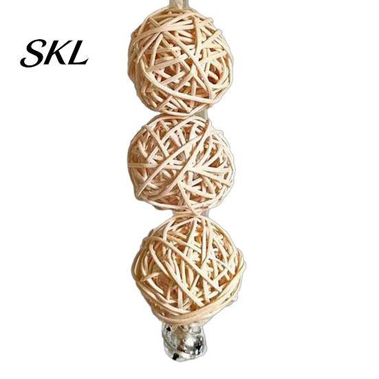 Safe Bird Toy Rattan Balls Parrot Toy, Chew with Metal Bell, Beak Trimming Parakeet Chewing Cage Accessory for Conure Cockatiel Budgies Lovebird Bell
